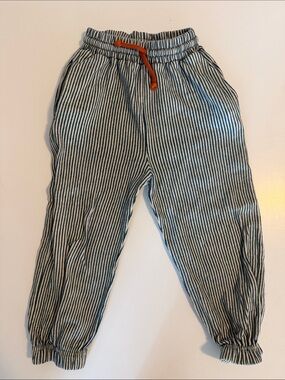 Fun & Vince Striped Drawstring Jogger Pants - Navy & White with Orange Drawcord